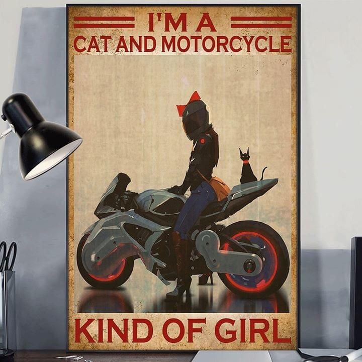 I'm a cat and motorcycle kind of girl Home Living Room Wall Decor Vertical Poster Canvas
