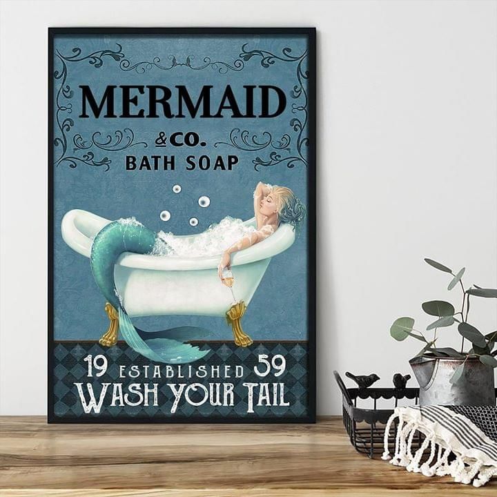 Mermaid bath soap wash your tail Home Living Room Wall Decor Vertical Poster Canvas
