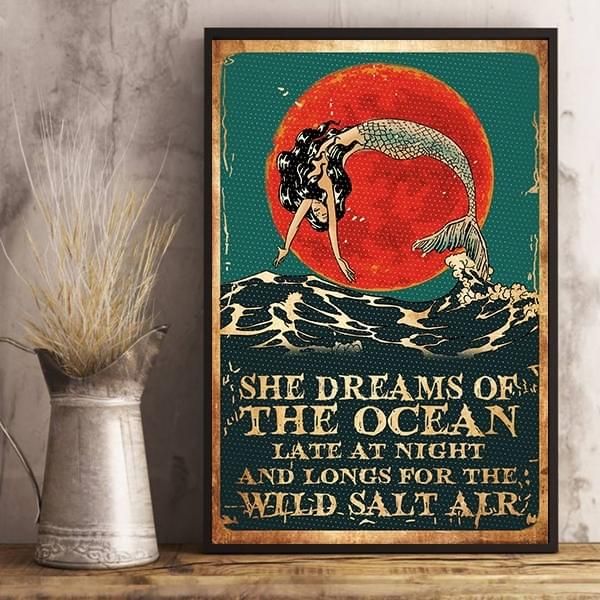 Mermaid she dreams of the ocean late at night and longs for the wild salt air Home Living Room Wall Decor Vertical Poster Canvas