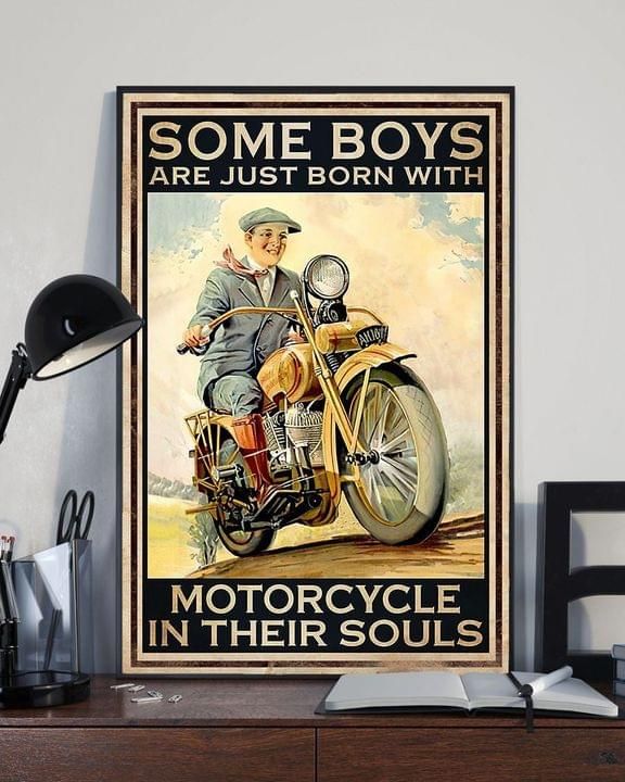 Motor some boys are just born with motorcycle Home Living Room Wall Decor Vertical Poster Canvas