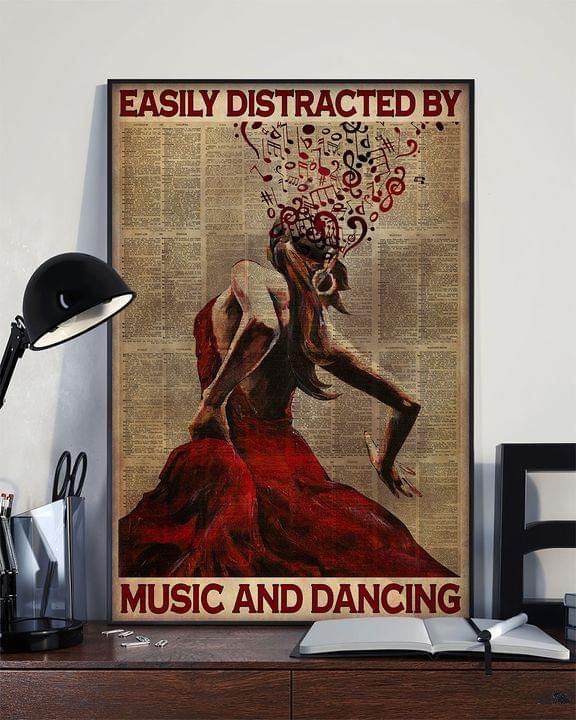 Music girl easily distracted by music and dancing Home Living Room Wall Decor Vertical Poster Canvas