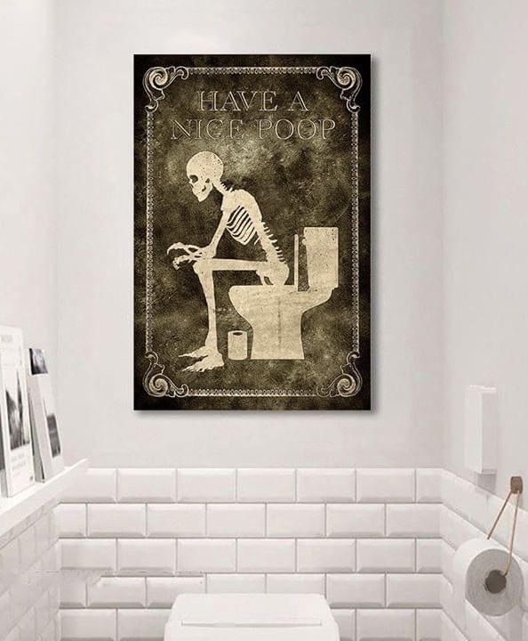 Skeleton have a nice poop Home Living Room Wall Decor Vertical Poster Canvas