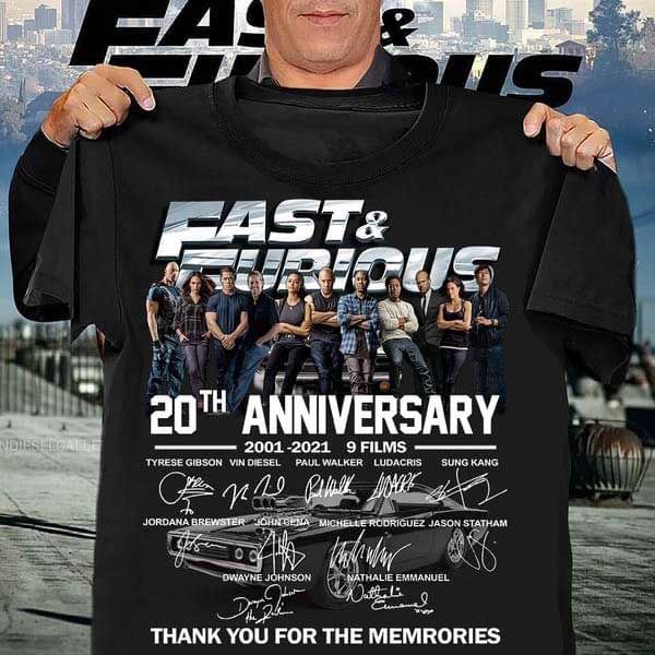 Fast and Furious 20th anniversary 2001 2021 signature T Shirt Hoodie Sweater