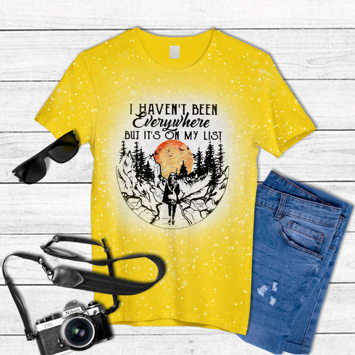 I Havent Been Everywhere But It's On My List Sunset Tie Dye Bleached T-shirt