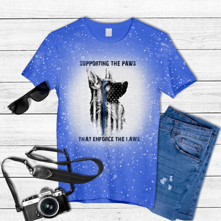 K9 Supporting The Paws That Enforce The Laws American Flag Tie Dye Bleached T-shirt