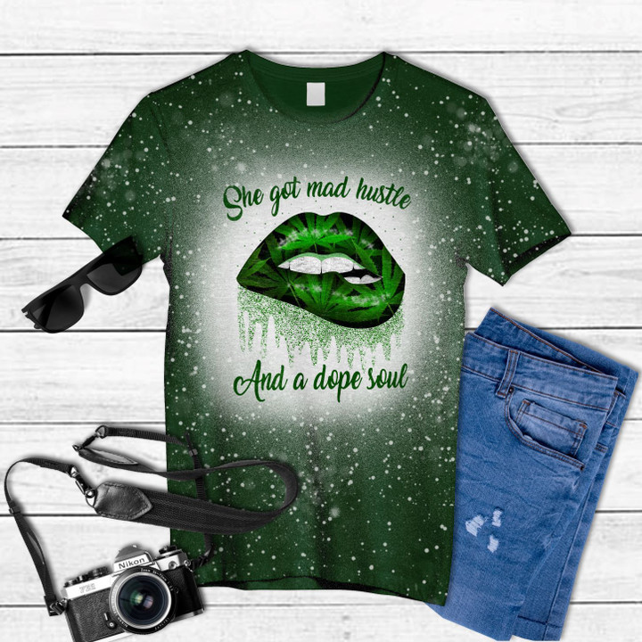 Lip Weeds Pattern She Got Mad Hustle And A Dope Soul Tie Dye Bleached T-shirt