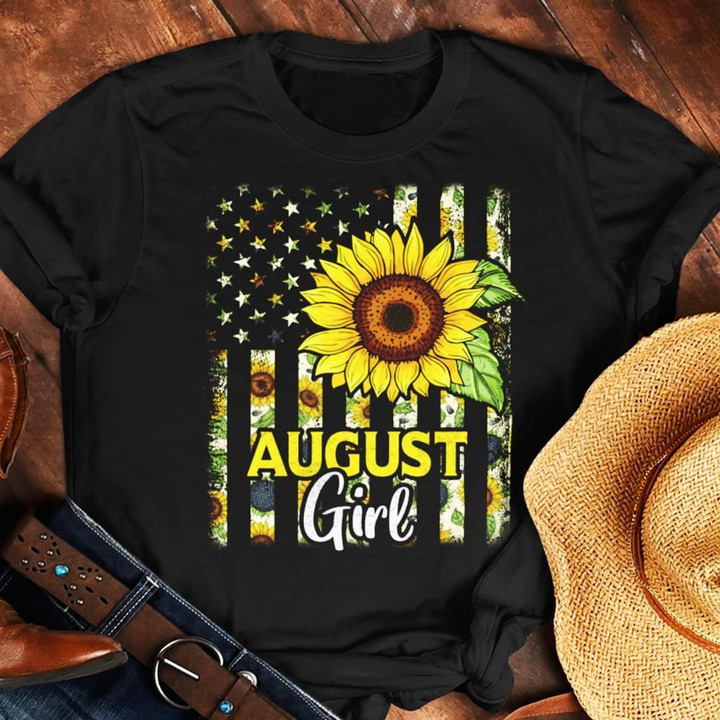 America flag sunflower august girl T Shirt Hoodie Sweater