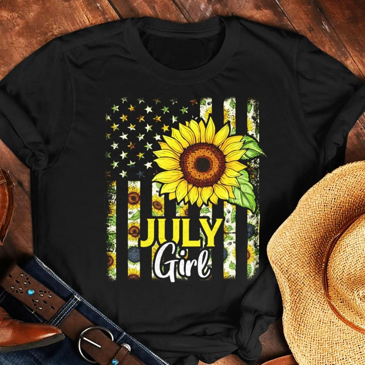 America flag sunflower july girl T Shirt Hoodie Sweater