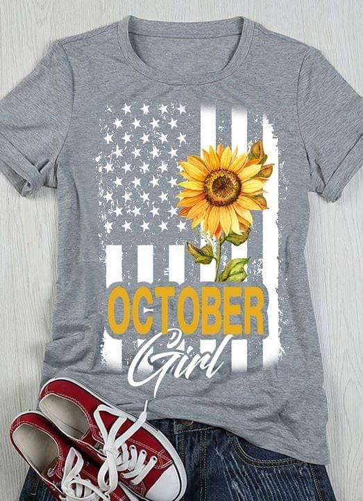 America flag sunflower october girl T Shirt Hoodie Sweater