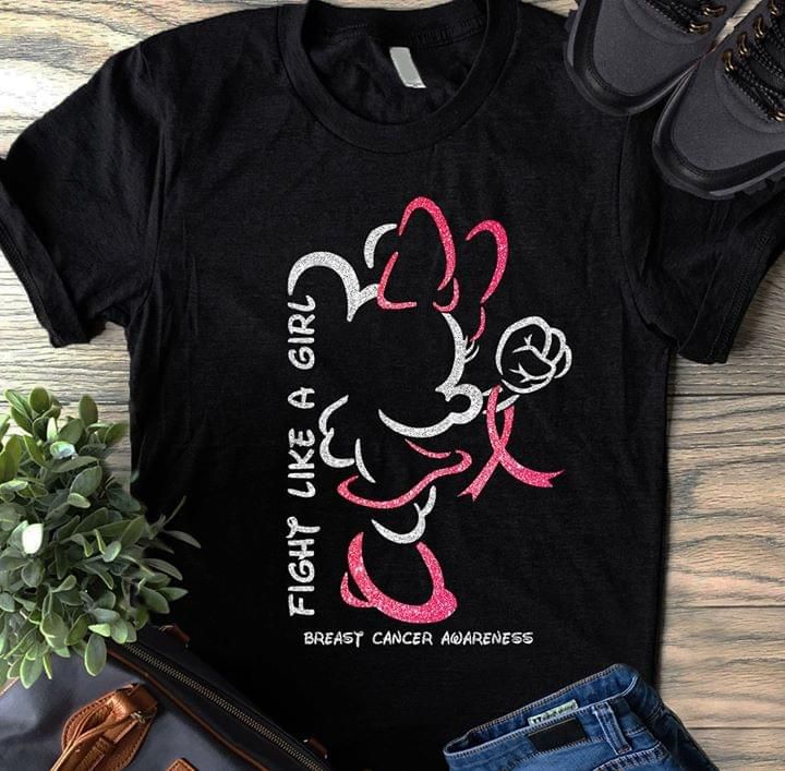 Mickey mouse fight like a girl breast cancer awareness T Shirt Hoodie Sweater