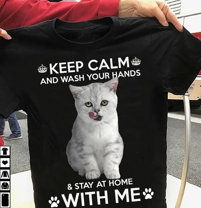 Cat keep calm and wash your hands stay at home with me T shirt hoodie sweater