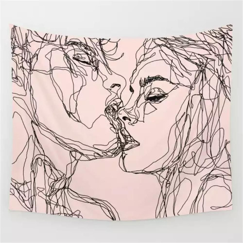 Abstract Line Kissing Pink Printed Wall Tapestry