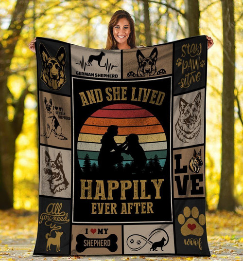 And She Lived Happily Ever After German Shepherd Dog Sherpa Fleece Blanket Gift