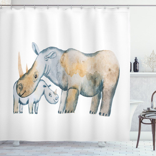 Mother And Baby Animals Rhino Pattern Shower Curtain Home