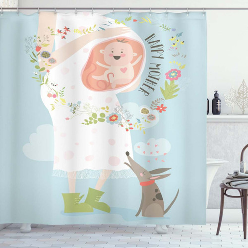 Happy Mother Words Printed Shower Curtain Home Decor