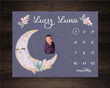 Personalized Luna Moon Monthly Milestone Blanket, Newborn Blanket, Baby Shower Gift Monthly Growth Tracker