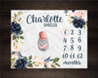 Personalized Pink and Navy Floral Monthly Milestone Blanket, Newborn Blanket, Baby Shower Gift Adventure Awaits Monthly Growth