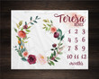 Personalized Floral Wreath Monthly Milestone Blanket, Newborn Blanket, Baby Shower Keepsakes Gift