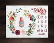Personalized Floral Wreath Monthly Milestone Blanket, Newborn Blanket, Baby Shower Keepsakes Gift