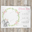 Personalized Elephant Floral Monthly Milestone Blanket, Newborn Blanket, Baby Shower Gift Track Growth Keepsake
