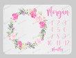 Personalized Flower Wreath Monthly Milestone Blanket, Newborn Blanket, Baby Shower Gift Track Growth Keepsake