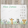 Personalized Safari Animals Monthly Milestone Blanket, Newborn Blanket, Baby Shower Gift Track Growth And Age Monthly