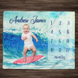 Personalized Surfing Monthly Milestone Blanket, Newborn Blanket, Baby Shower Gift Monthly Growth Tracker