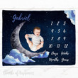 Personalized Moon and Stars Monthly Milestone Blanket, Newborn Blanket, Baby Shower Gift Track Growth Keepsake
