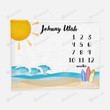 Personalized Sun & Surfer Monthly Milestone Blanket, Newborn Blanket, Baby Shower Gift Watch Me Grow Monthly