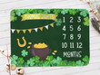 Personalized Green Shamrock Leafs Monthly Milestone Blanket, Newborn Blanket, Baby Shower Gift Track Growth And Age Monthly