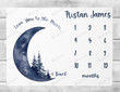 Personalized Moon Monthly Milestone Blanket, Love You To The Moon And Back Newborn Blanket, Baby Shower Gift Watch Me Grow Monthly