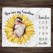 Personalized Sunflower You Are My Sunshine Monthly Milestone Blanket, Newborn Blanket, Baby Shower Gift Track Growth Keepsake
