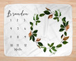 Personalized Greenery Wreath Monthly Milestone Blanket, Newborn Blanket, Baby Shower Gift Watch Me Grow Monthly