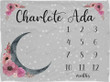 Personalized Floral Moon Monthly Milestone Blanket, Newborn Blanket, Baby Shower Gift Watch Me Grow Monthly