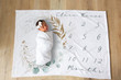 Personalized Vintage Leaves Monthly Milestone Blanket, Newborn Blanket, Baby Shower Gift Track Growth Keepsake