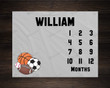Personalized Soccer, Football, Volleyball, Baseball Monthly Milestone Blanket, Newborn Blanket, Baby Shower Gift Watch Me Grow Monthly