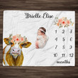 Personalized Floral Cow Monthly Milestone Blanket, Newborn Blanket, Baby Shower Gift Watch Me Grow Monthly