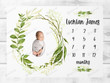 Personalized Greenery Wreath Monthly Milestone Blanket, Newborn Blanket, Baby Shower Gift Track Growth Keepsake