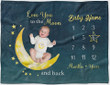 Personalized Love You To The Moon And Back Monthly Milestone Blanket, Moon & Stars Newborn Blanket, Baby Shower Gift Never Stop Exploring