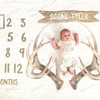 Personalized Deer Buck Monthly Milestone Blanket, Newborn Blanket, Baby Shower Gift Newborn Growth Memory Keepsakes