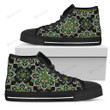 Green White Dot Mandala Print High Top Shoes