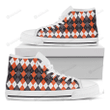Halloween Themed Argyle Pattern Print White High Top Shoes For Men And Women