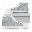Grey Tattersall Pattern Print White High Top Shoes For Men And Women