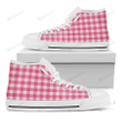 Pink And White Buffalo Check Print White High Top Shoes For Men And Women