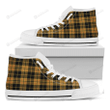 Black And Yellow Tartan Pattern Print White High Top Shoes For Men And Women