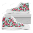 Pink Peony Pattern Print White High Top Shoes For Men And Women