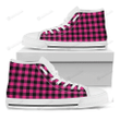 Hot Pink And Black Buffalo Check Print White High Top Shoes For Men And Women