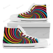 Rainbow Psychedelic Swirl Print White High Top Shoes For Men And Women