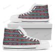 Red And Teal Southwestern Pattern Print White High Top Shoes For Men And Women