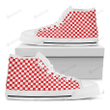 Red And White Checkered Pattern Print White High Top Shoes For Men And Women